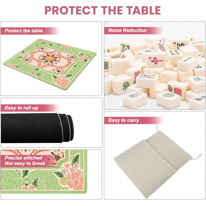 American Mahjong Mat, 31.5 x 31.5 Inch (80 cm) Rubber, Non-Slip, Stain Resistant, Green and Pink Floral, view 4