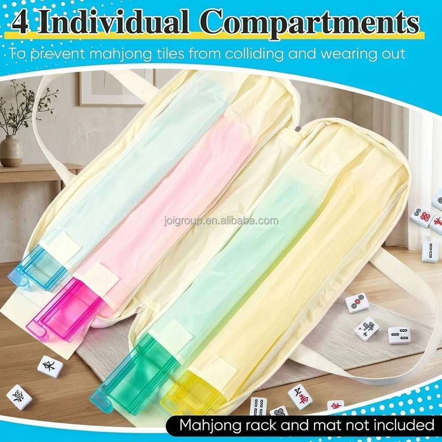 Mahjong Carrying Case with 4 Rack Slots and Mat Holder, Large Capacity Bag, view 4