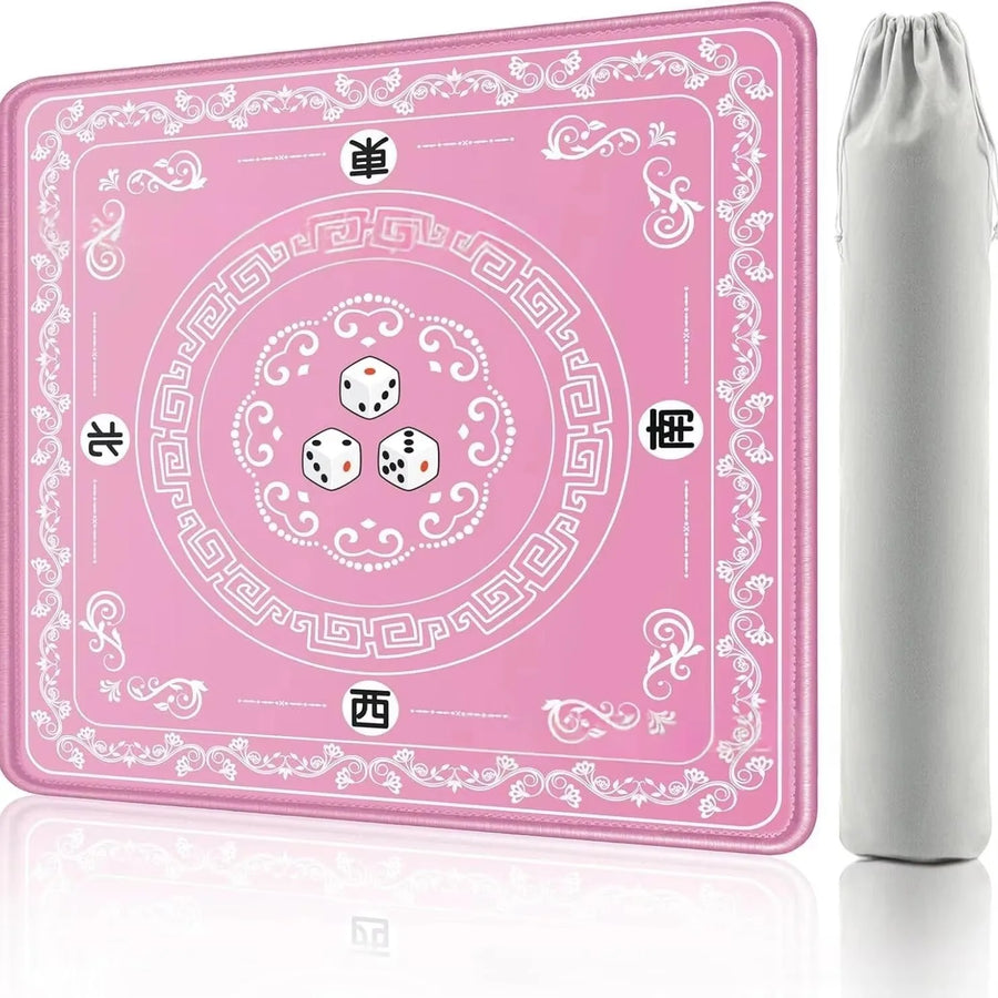 American Mahjong Mat with Storage Bag, Square Rubber, Non-Slip, Noise Reducing, Pink Bow