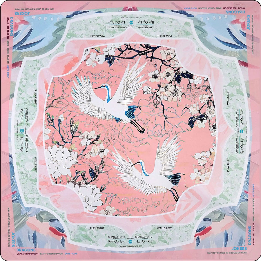 American Mahjong Mat, Rubber, Noise Reducing, Abstract Coral Sea Floral Pattern