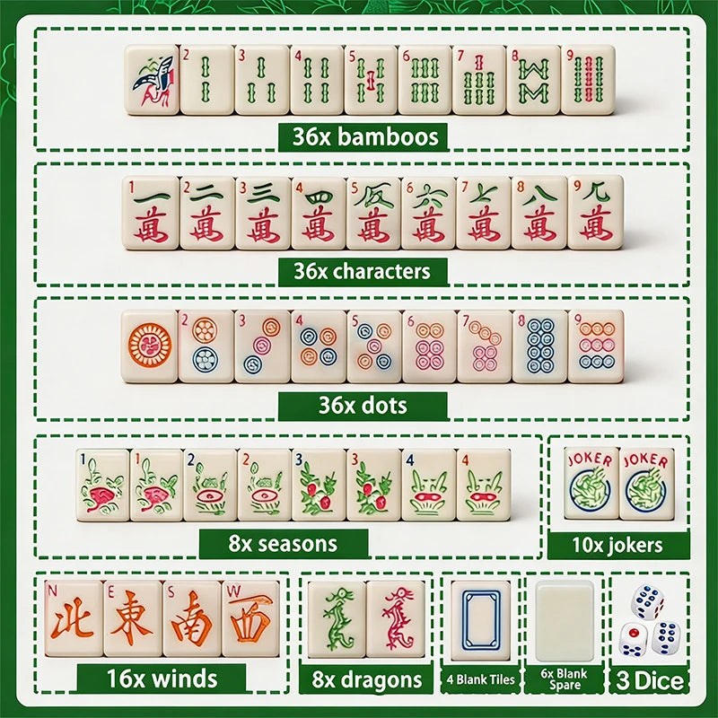 Mini American Mahjong Set, 160 3D Engraved Melamine Tiles, 1.2 Inch, with Storage Box and Dice, view 3