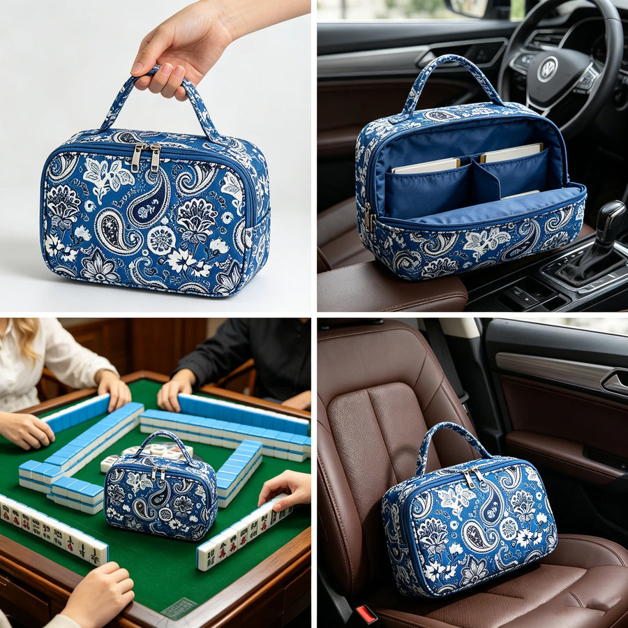 Mahjong Storage Bag for Tiles and Racks, Oxford Cloth, Retro Pattern, Foldable, Large Capacity, view 4