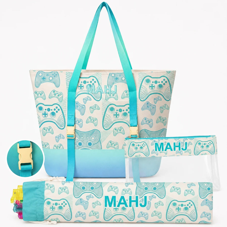 Mahjong Travel Bag, Canvas Carrying Case and Accessories Organizer, Portable