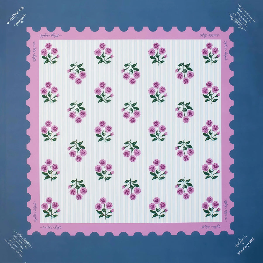 American Mahjong Mat, 33 x 33 Inch Neoprene, Non-Slip, Pink Leopard and Palm Scarf Print