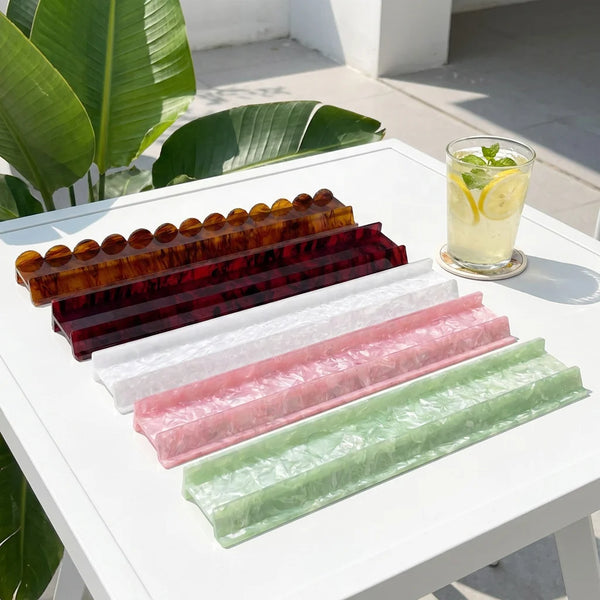 American Mahjong Racks with Pushers, 20 Inch Foldable Acrylic, Flat or Scalloped Edge