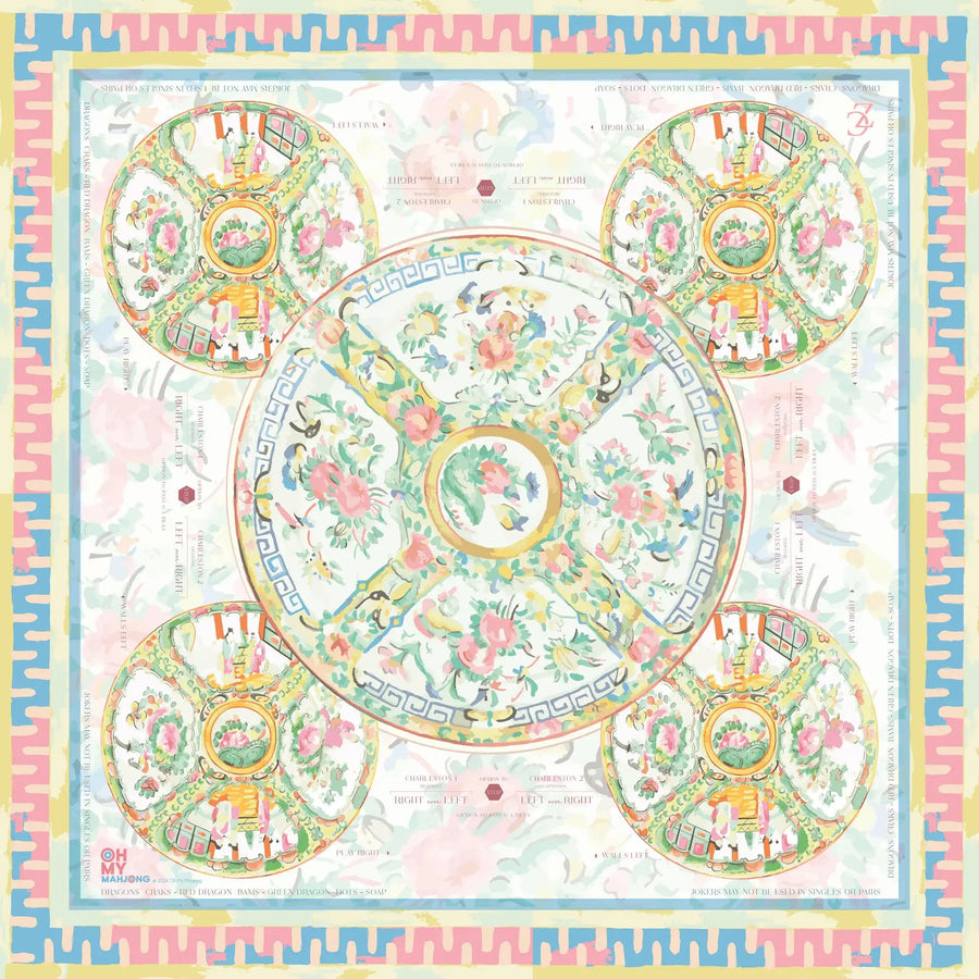 American Mahjong Mat, 33 x 33 Inch Neoprene, Non-Slip, Pink Leopard and Palm Scarf Print