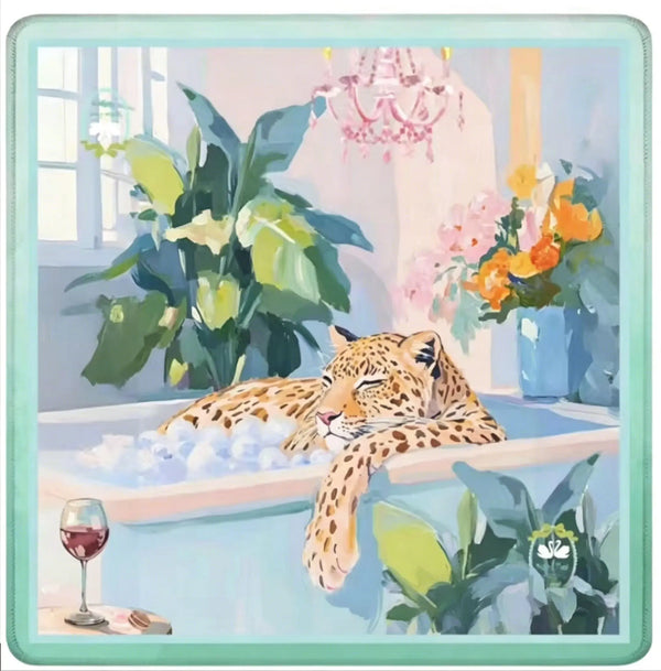 American Mahjong Mat for 4 Players, Foldable Non-Slip Rubber, Leopard Design