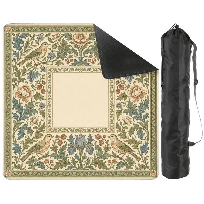 American Mahjong Mat with Storage Bag, Neoprene, Non-Slip, Noise Reducing, Green Bamboo, Crane and Ginkgo, view 9