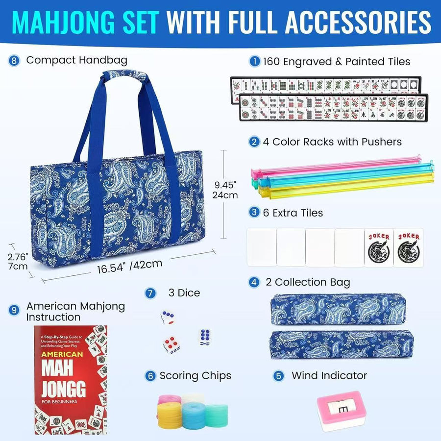 American Mahjong Set, 160 Engraved Tiles, 4 Color Racks and Pushers, Carry Bag, Dice, Scoring Chips, view 4
