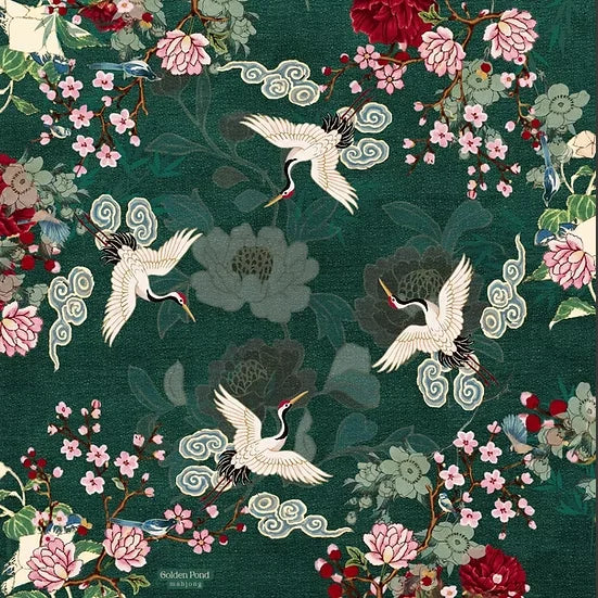 Mahjong Mat, 31.5 x 31.5 Inch (80 cm) Rubber, Chinese Style Crane and Clouds