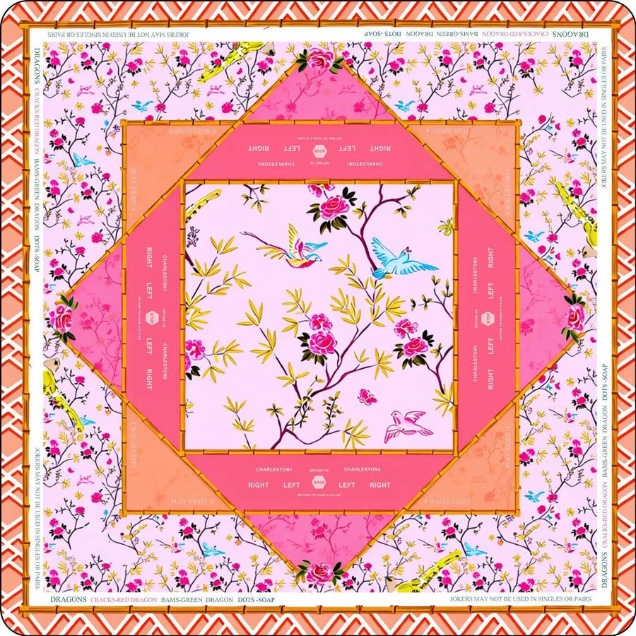 American Mahjong Mat, Rubber, Noise Reducing, Abstract Coral Sea Floral Pattern