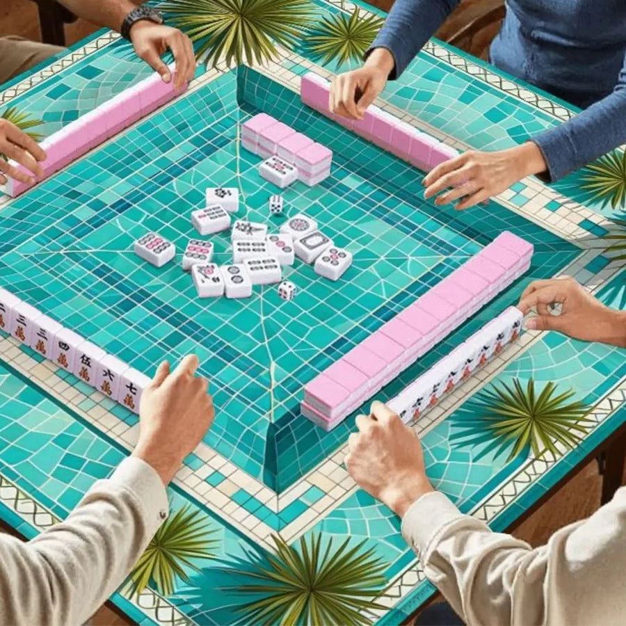 Mahjong Table Mat, 31.5 Inch Rubber, Non-Slip, Waterproof, Portable, Tropical Pool Design, view 6