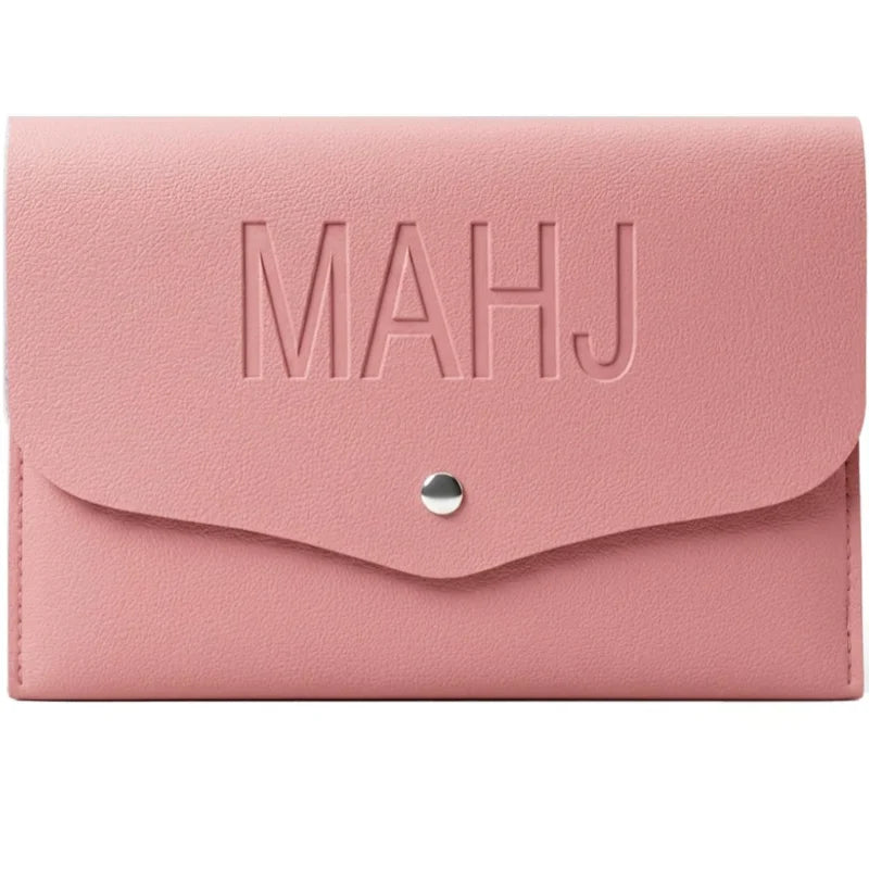 Mahjong Card Clutch Holder Set, Embossed MAHJ PU, with Squeeze Dice Pouch and Line Finder Sleeve