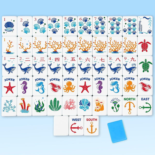 American Mahjong Tile Set, 160 Melamine Tiles, Ocean Theme, No Case