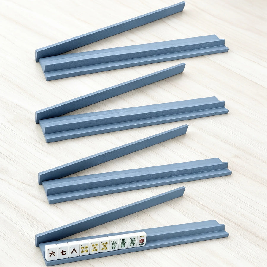 Mahjong Tile Racks and Pushers, Set of 4, 20 Inch Foldable Modern Wood, Portable