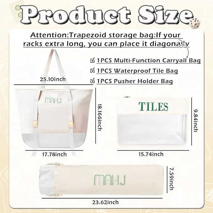 American Mahjong Storage Bag Set, 3 Pieces, Canvas, Large Capacity Lightweight Carrying Case, view 4