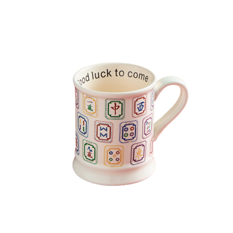 Mahjong Themed Ceramic Coffee Mug with Gift Box, Chinese Trend Style