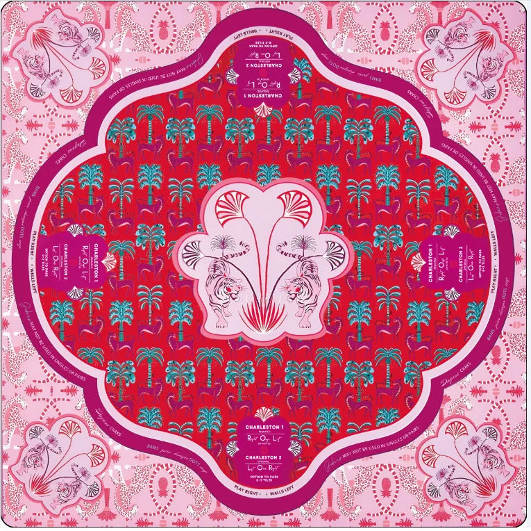 American Mahjong Mat, Rubber, Noise Reducing, Abstract Coral Sea Floral Pattern