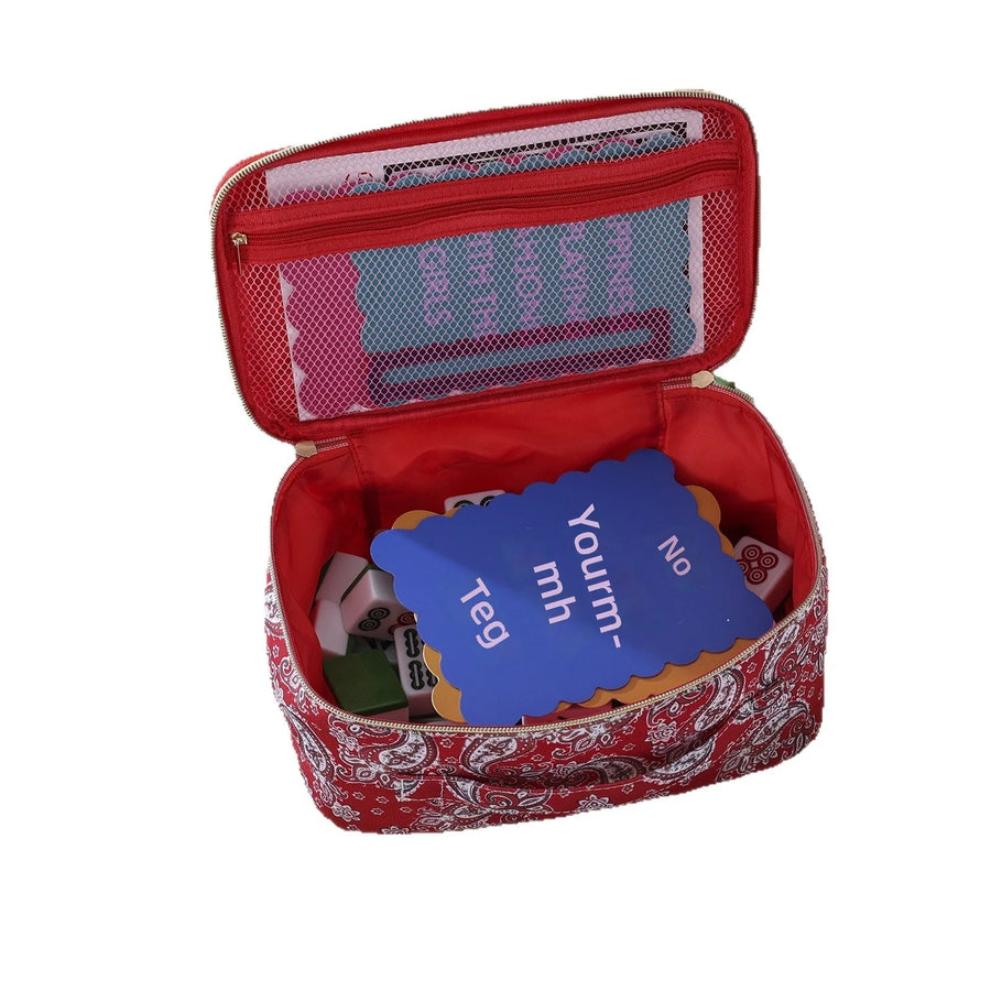 Mahjong Tile and Rack Storage Bag with Handle, Floral Retro Makeup Pouch Design, view 5