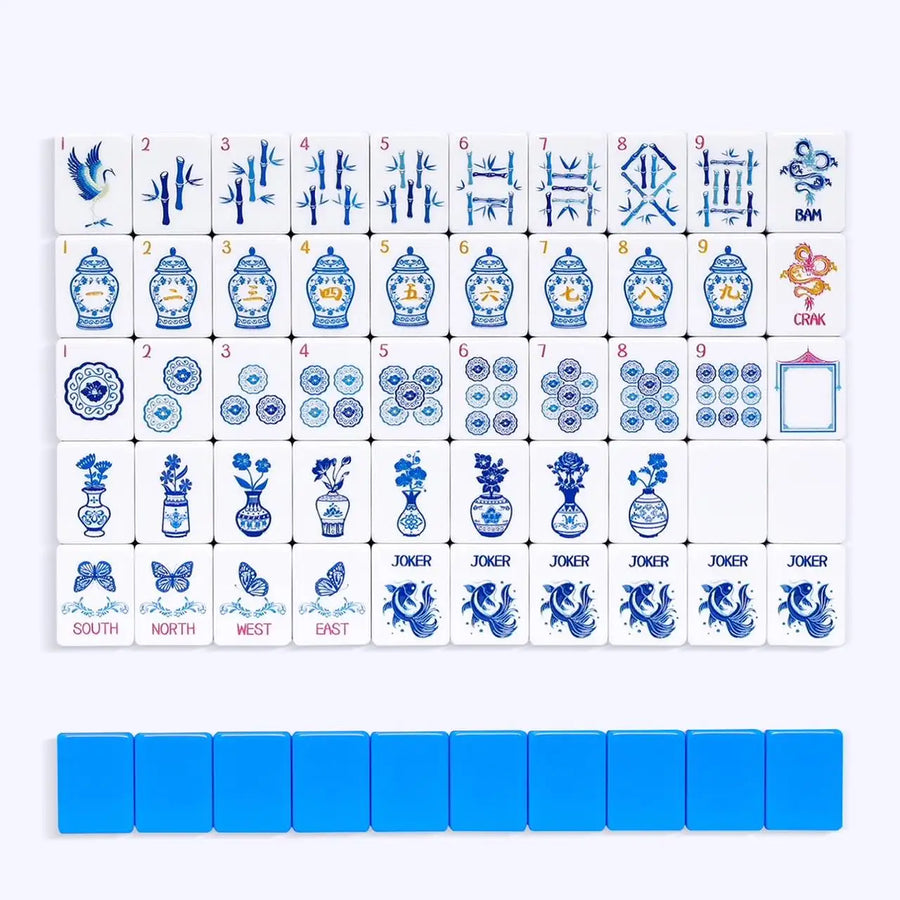 American Mahjong Set, 160 Layered Melamine Tiles, Blue Chinese Knot Design, view 8