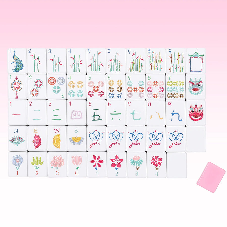 American Mahjong Set, 160 Layered Melamine Tiles, Purple Lady Floral Design