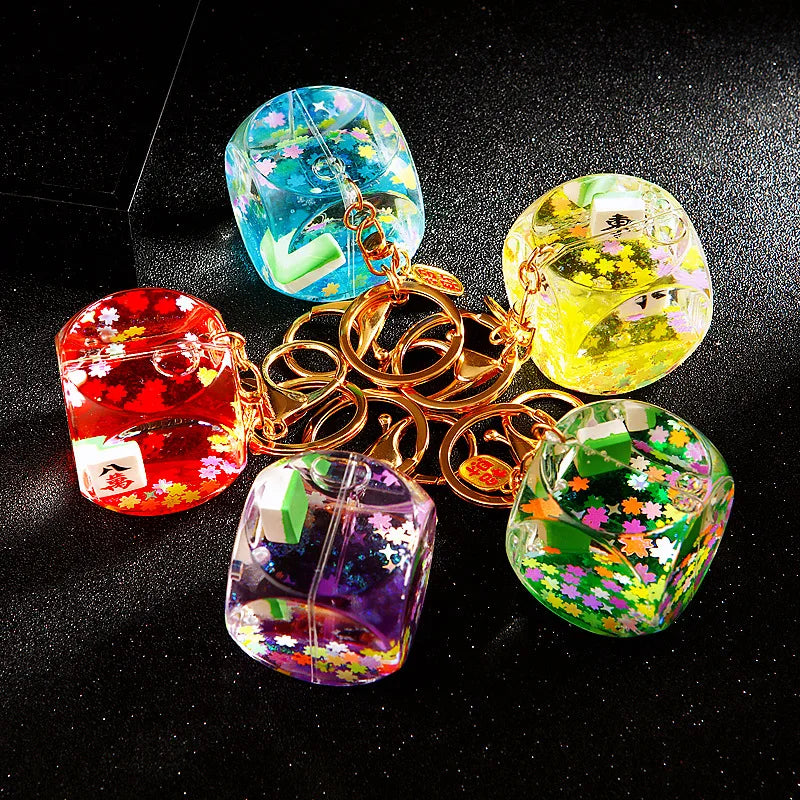 Mahjong Keychain, Acrylic Liquid Glitter Bag Charm, 10.5 x 4.5 x 4.5 cm, 5 Styles, view 4