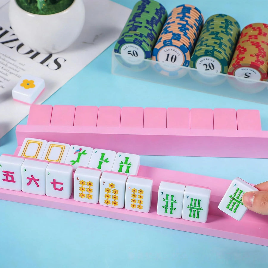 Wooden Mahjong Tray Stand with Magnetic Rack and Pusher, Portable, for Mahjong and Dominoes, view 2