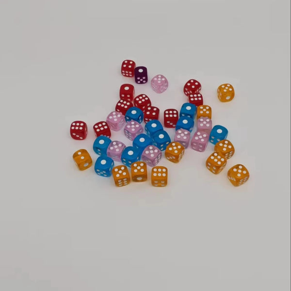 Mahjong Dice, Set of 4, 16 mm (0.63 Inch) Transparent Multicolor Acrylic Cube Dice