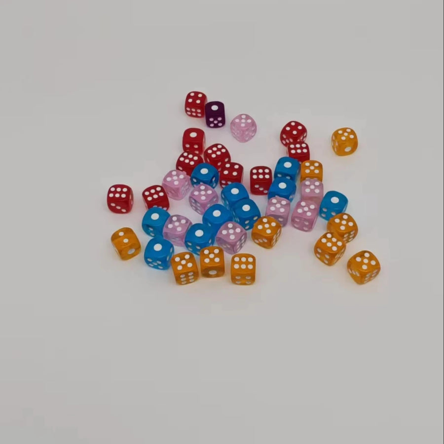Mahjong Dice, Set of 4, 16 mm (0.63 Inch) Transparent Multicolor Acrylic Cube Dice