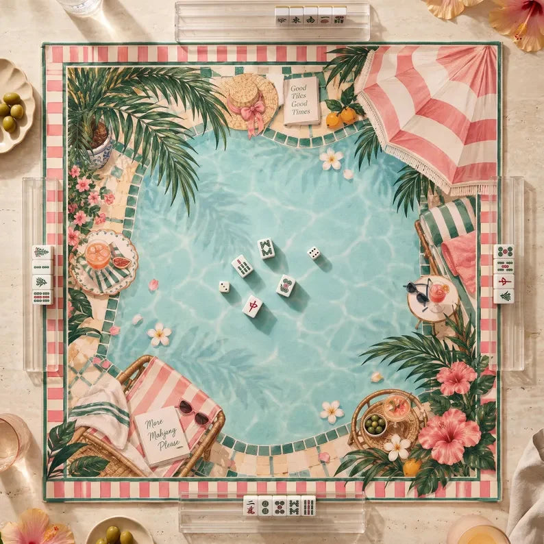 American Mahjong Mat with Storage Bag, Neoprene, Non-Slip, Noise Reducing, Folk Art Leopard Floral
