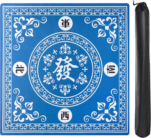 Mahjong Mat, Neoprene, Navy Blue and Orange with Red Flower Design