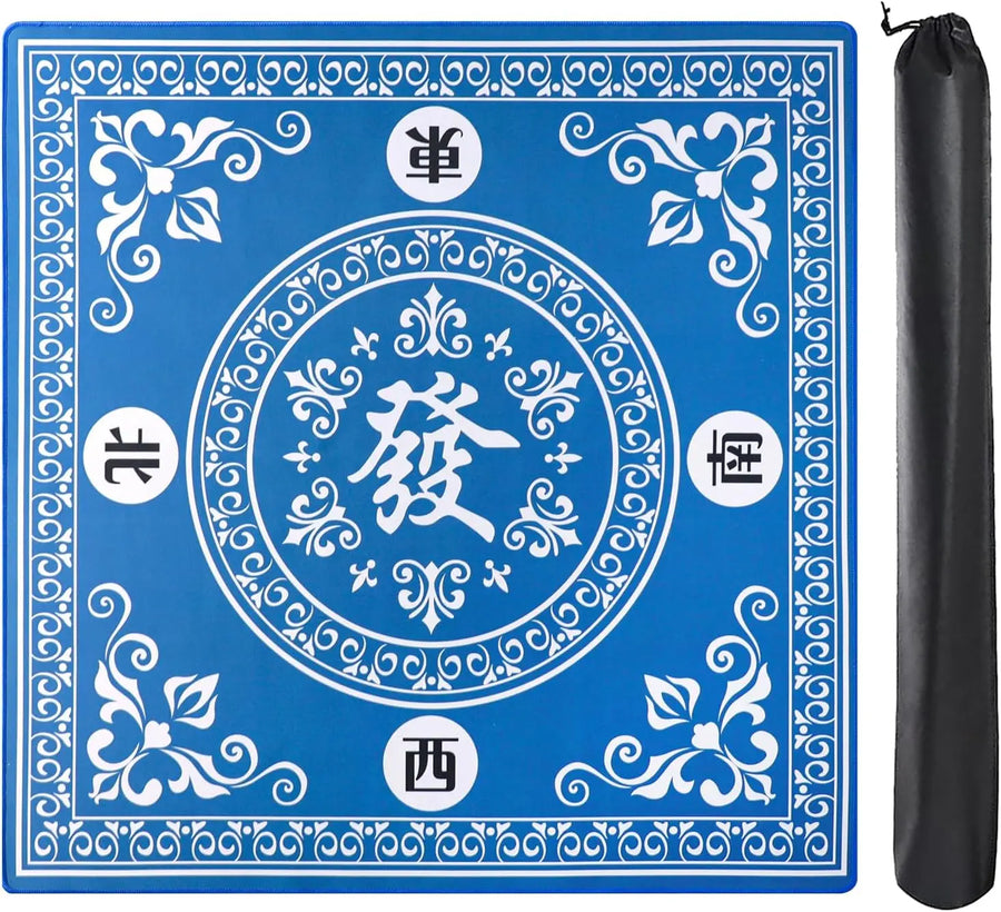 Mahjong Mat, Neoprene, Navy Blue and Orange with Red Flower Design