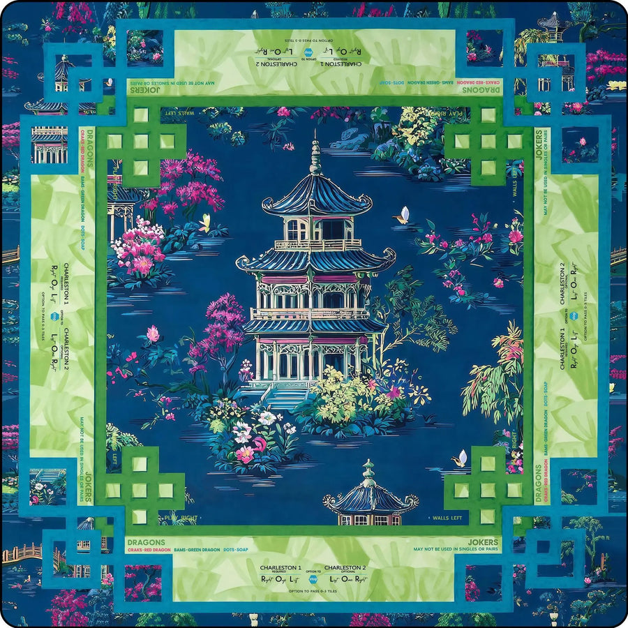 American Mahjong Mat, Rubber, Noise Reducing, Abstract Coral Sea Floral Pattern