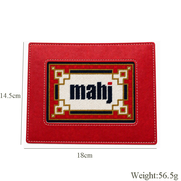 Self-Finishing Needlepoint Mahjong Card Holder, PU Leather, DIY Embroidery, with Sticker, view 6
