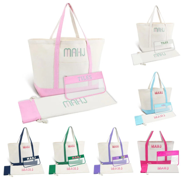 Mahjong Storage Bag Set, Foldable Canvas Tote, Large Capacity Portable Travel Bags