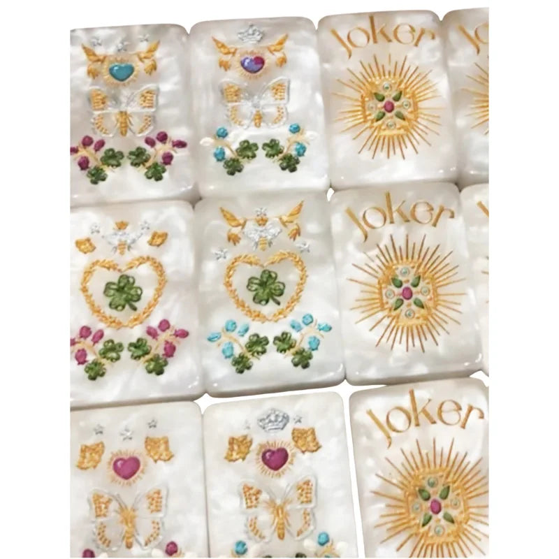 American Mahjong Set, Pearlescent White Shell Acrylic Tiles, Modern Style, for 4 Players