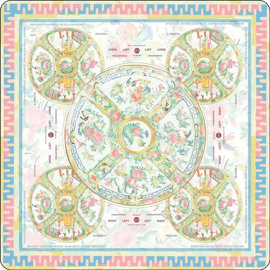 American Mahjong Mat, Rubber, Noise Reducing, Abstract Coral Sea Floral Pattern