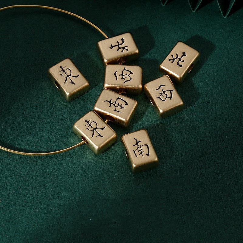 Mahjong DIY Loose Beads for Bracelets and Necklaces, East South West North Zhong Fa, White, view 5