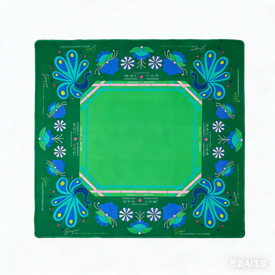American Mahjong Table Mat, Thickened, Non-Slip, Noise Reducing, Floral Bird Print, view 3