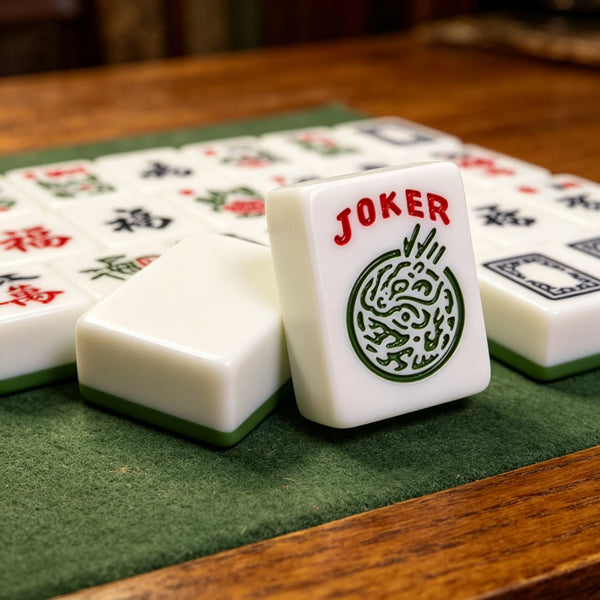 American Mahjong Set, 166 Tiles with Jokers, White Engraved Melamine, Joker and Dragon Design