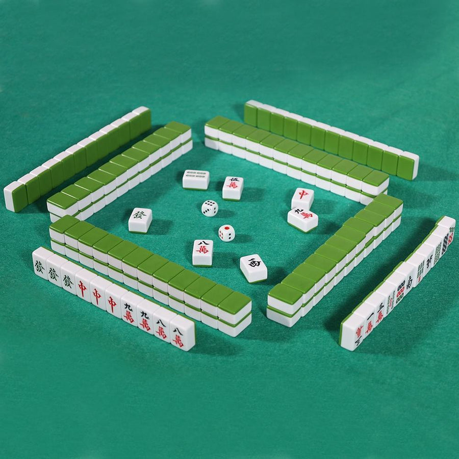 American Mahjong Set, 160 Engraved Hand Polished Melamine Tiles, Solid Green, view 4