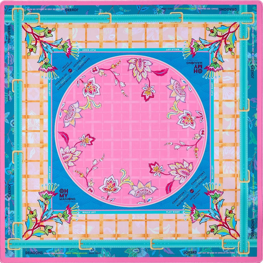 American Mahjong Mat, 33 x 33 Inch Neoprene, Non-Slip, Pink Leopard and Palm Scarf Print, view 8