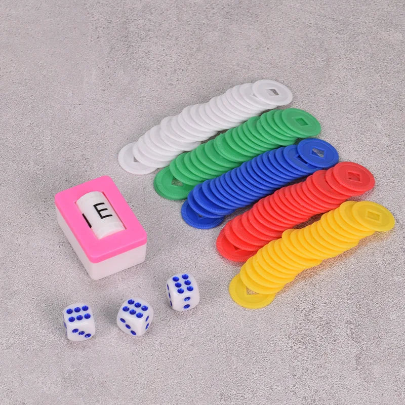 American Mahjong Accessories, Indicator Tiles with 3 Dice and Five Color Plastic Chips, view 2