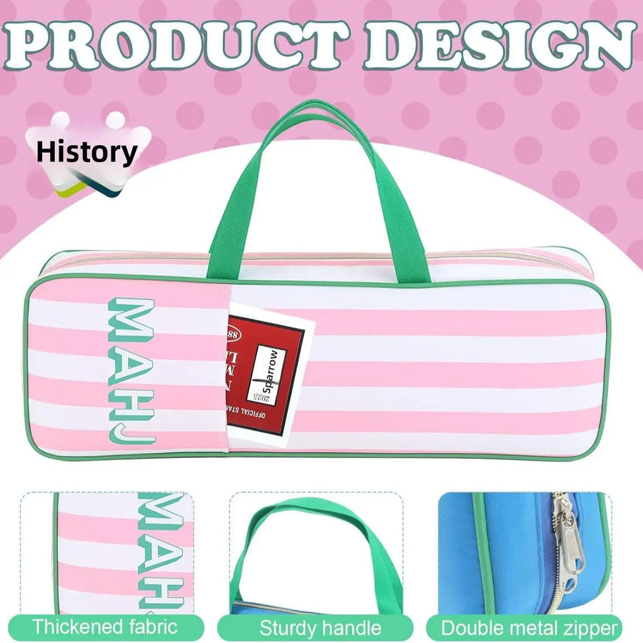 Mahjong Tote Bag, Floral Polyester with Zipper, Foldable Large Capacity Travel Storage Bag, view 2