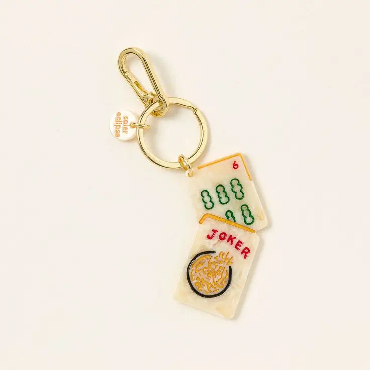 Mahjong Tile Beaded Keychain, Handmade Bag Charm and Key Ring