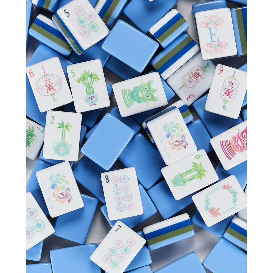 American Mahjong Set, 160 Blue Acrylic Tiles, Game Set for Adults