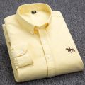Casual 100% Cotton White Mens Oxford Shirt Long Sleeve Plaid Striped Slim Fit Social Male Clothes