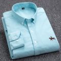 Casual 100% Cotton White Mens Oxford Shirt Long Sleeve Plaid Striped Slim Fit Social Male Clothes