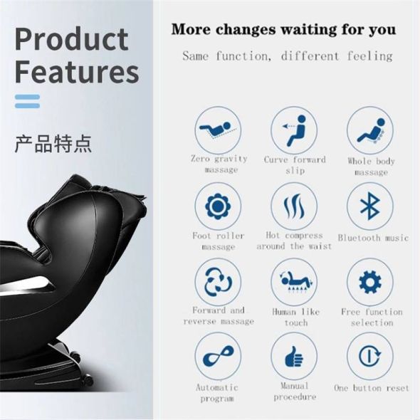 Multifunction Airbag Massage Recliner Luxury Zero Gravity Foot Roller Massage Chair with heat and Bluetooth