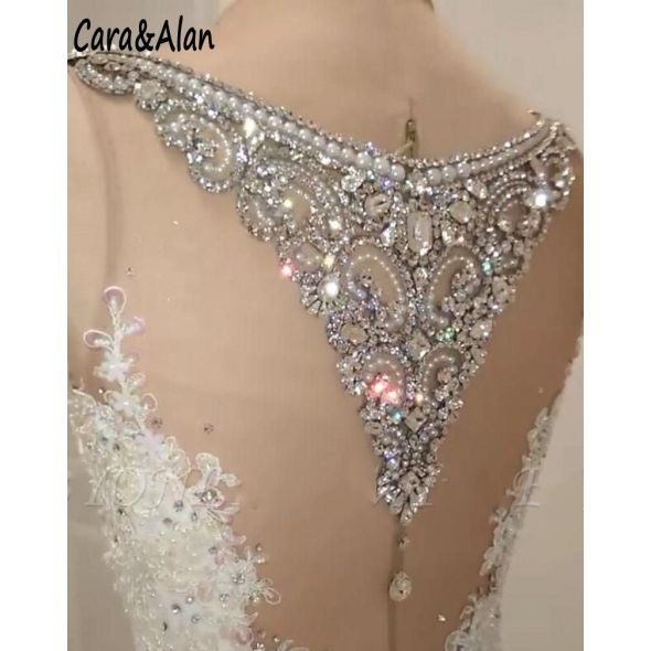 Royal  Crystal Beaded Mermaid Wedding Dress 2020 Lace Applique Arabic Bridal Gowns Custom Made vestido de noiva aliexpress india